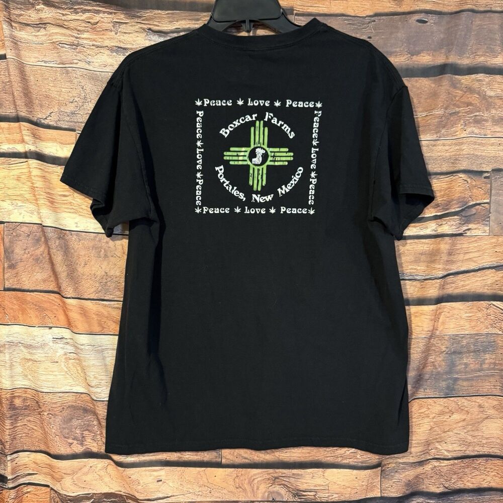 Boxcar Farms Portales NM L T-Shirt Peace Love Zia Sun  Farm Flag Double Sided